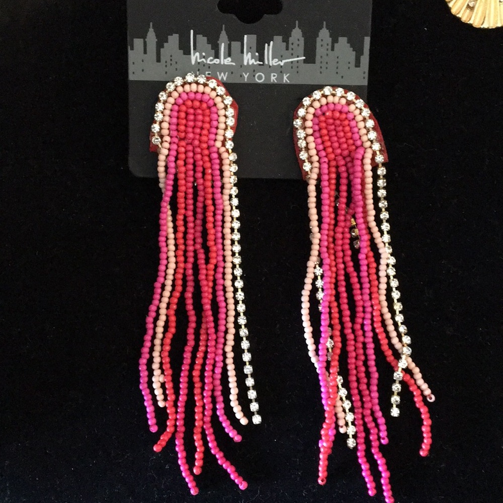 Nicole Miller Pink Beads & Crystals Waterfall earr